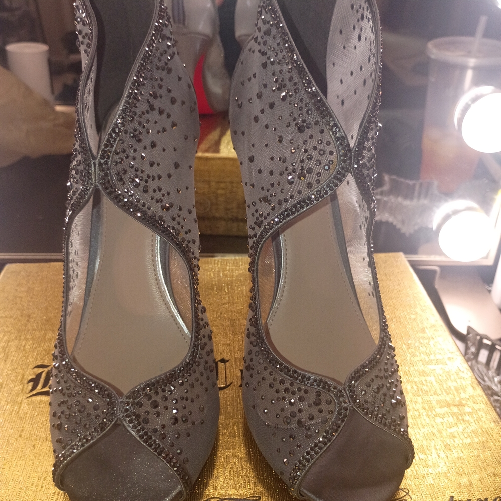 Sparkling Gray Rhinestone Heels